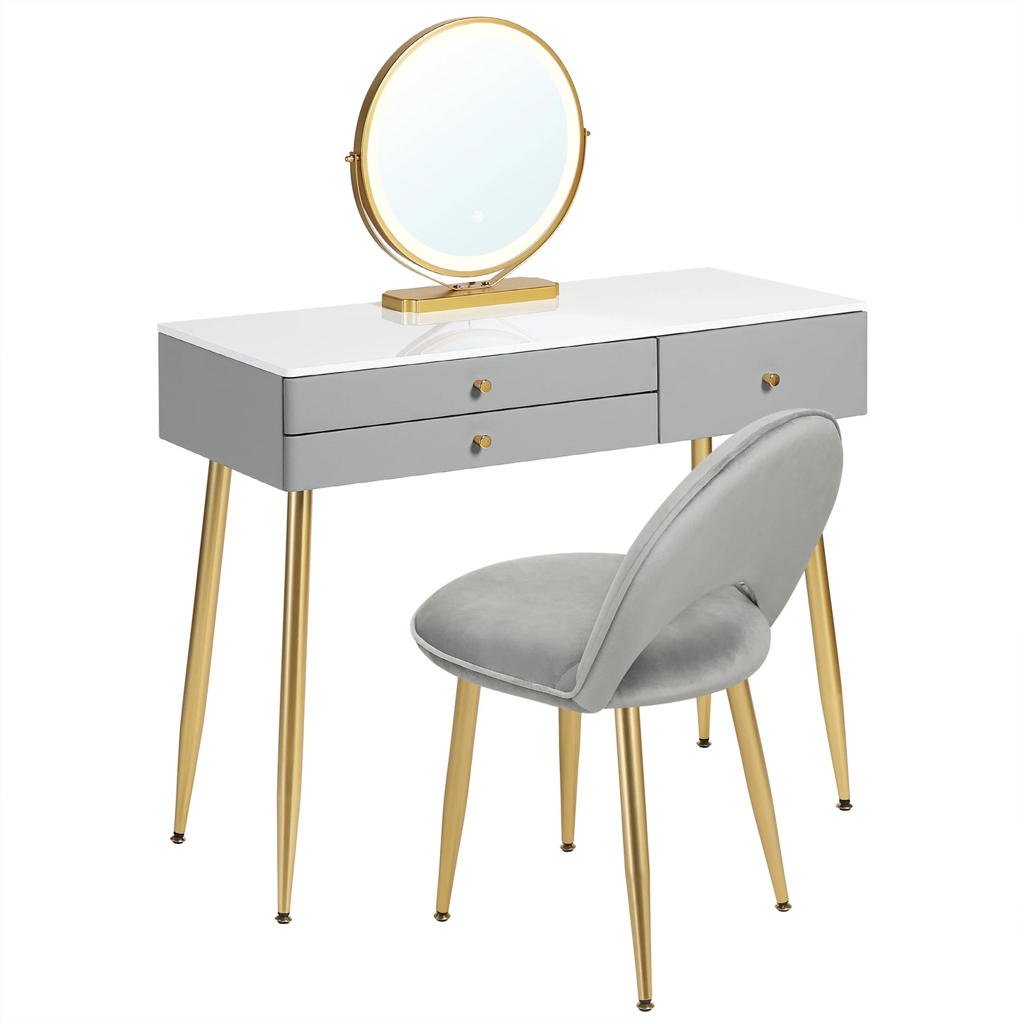 WOLTU 1SET Dressing Table with Lighting Adjustable LED Mirror Light 3 Drawers Vanity Cosmetic Make up Table Velvet Stool Bedroom