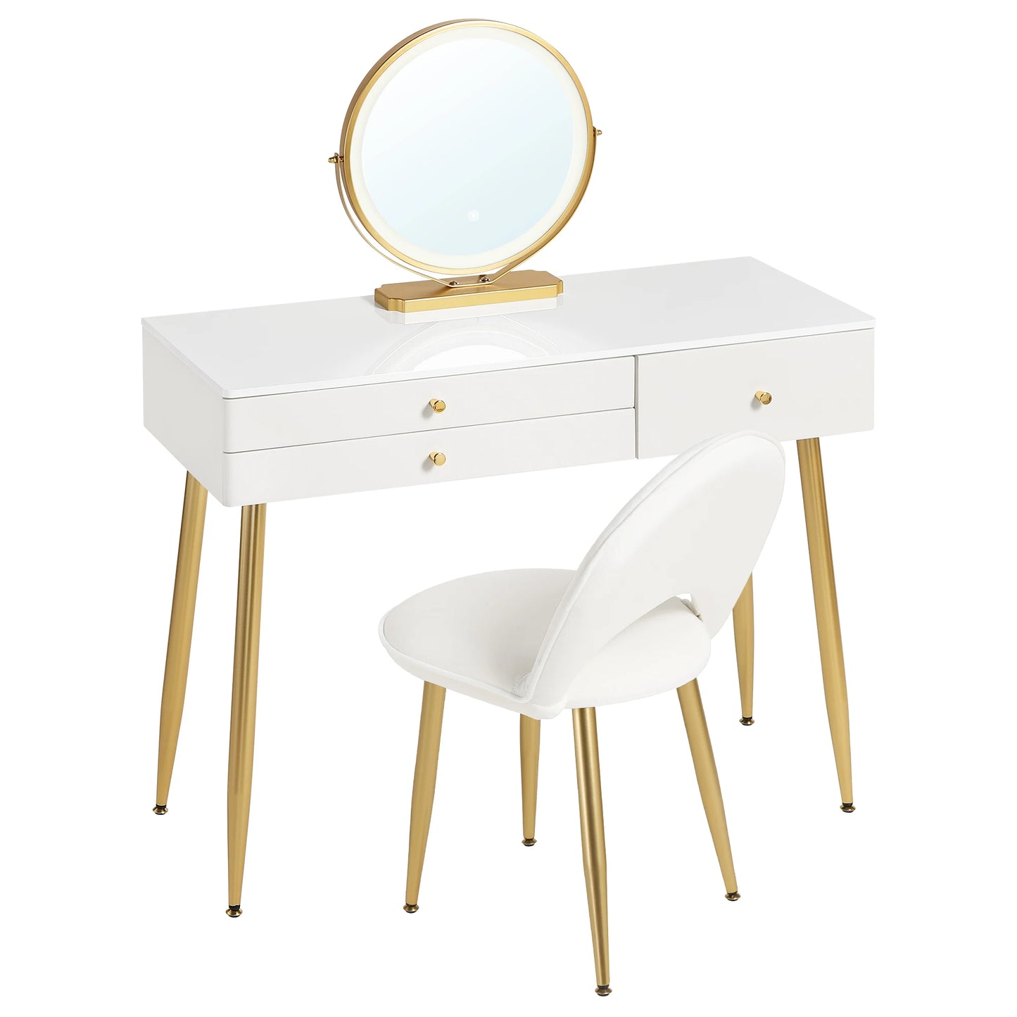 WOLTU 1SET Dressing Table with Lighting Adjustable LED Mirror Light 3 Drawers Vanity Cosmetic Make up Table Velvet Stool Bedroom