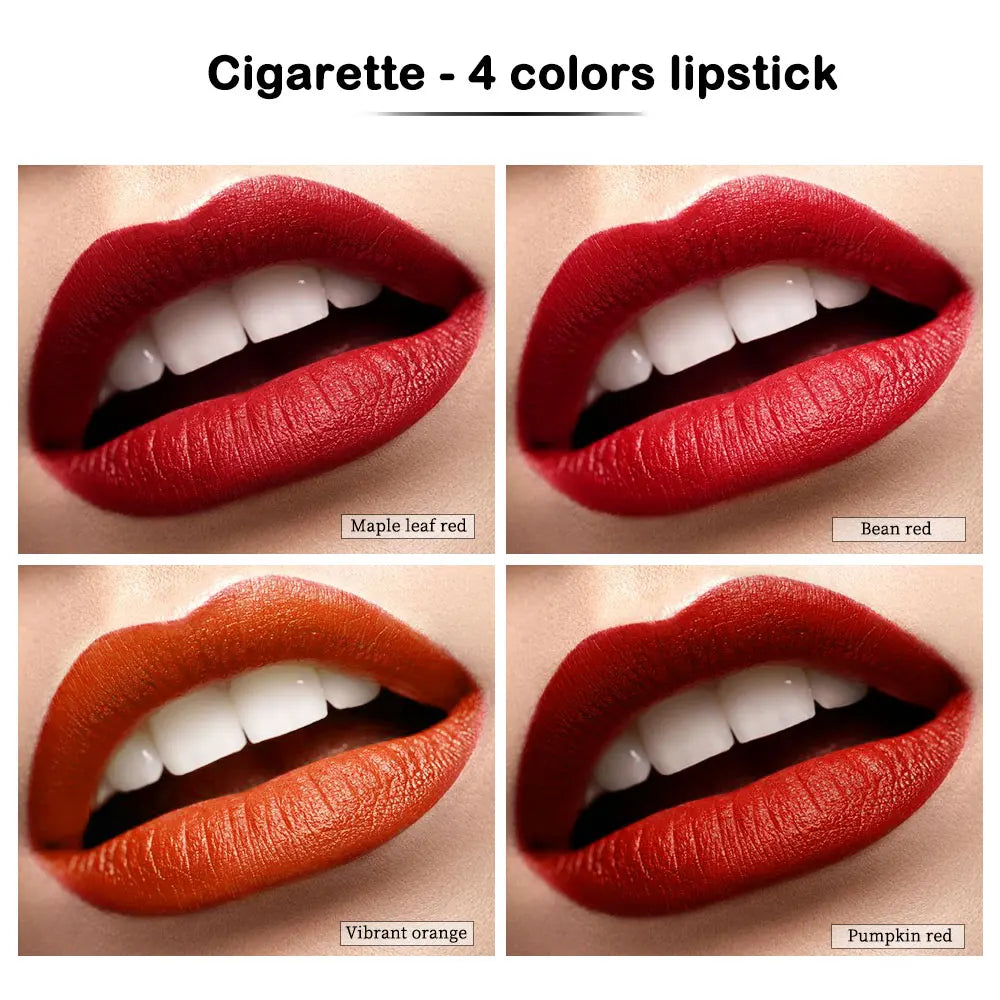 4 Colors/Set  Makeup Lipstick Cosmetics Lipstick Set Lip Tint Lip Gloss Waterproof Matte Long Lasting Make Up Pomade Red Orange