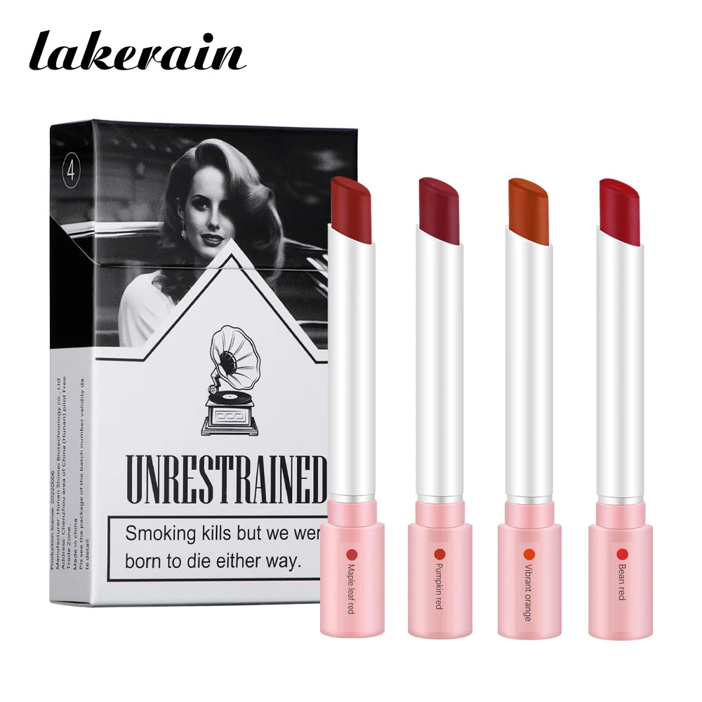 4 Colors/Set  Makeup Lipstick Cosmetics Lipstick Set Lip Tint Lip Gloss Waterproof Matte Long Lasting Make Up Pomade Red Orange