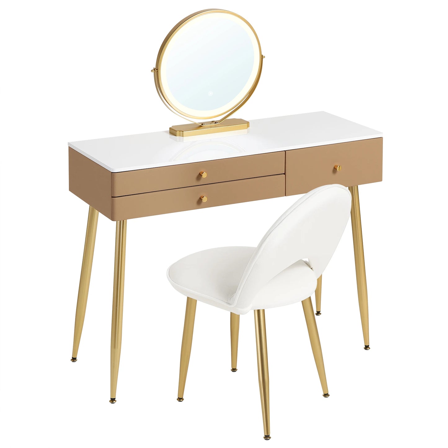 WOLTU 1SET Dressing Table with Lighting Adjustable LED Mirror Light 3 Drawers Vanity Cosmetic Make up Table Velvet Stool Bedroom